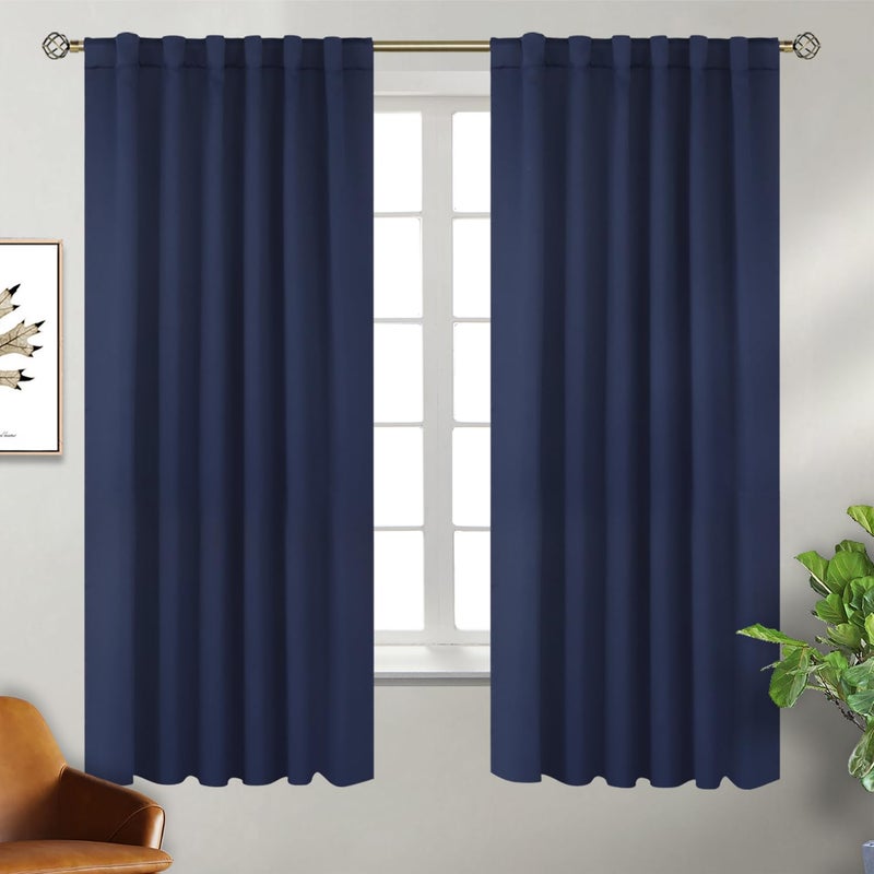 BGment Rod Pocket and Back Tab Blackout Curtains for Bedroom - Thermal Insulated Room Darkening Curtains for Living Room, 2 Window Curtain Panels (52 x 63 Inch, Navy Blue) - Image 1